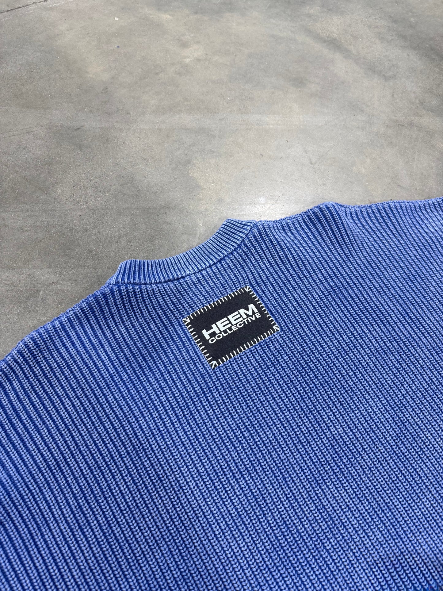 Acid Washed Knitted Sweater - Cobalt Blue