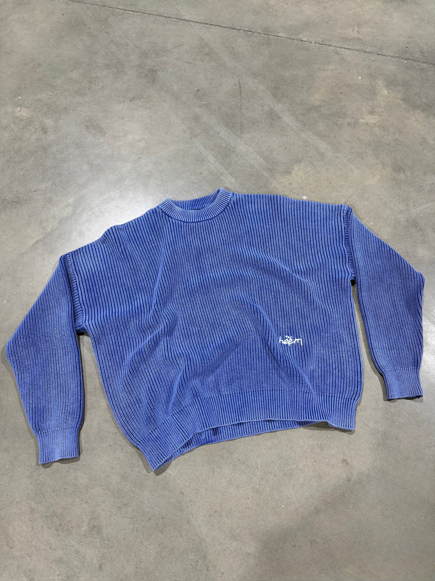 Acid Washed Knitted Sweater - Cobalt Blue