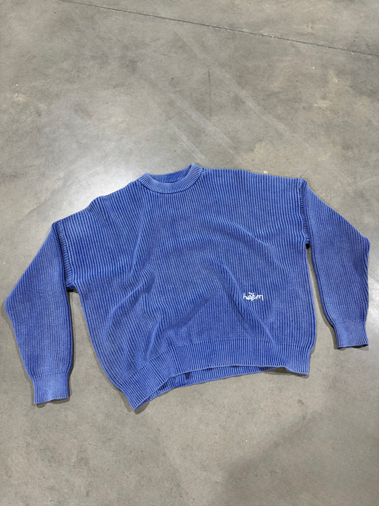 Acid Washed Knitted Sweater - Cobalt Blue