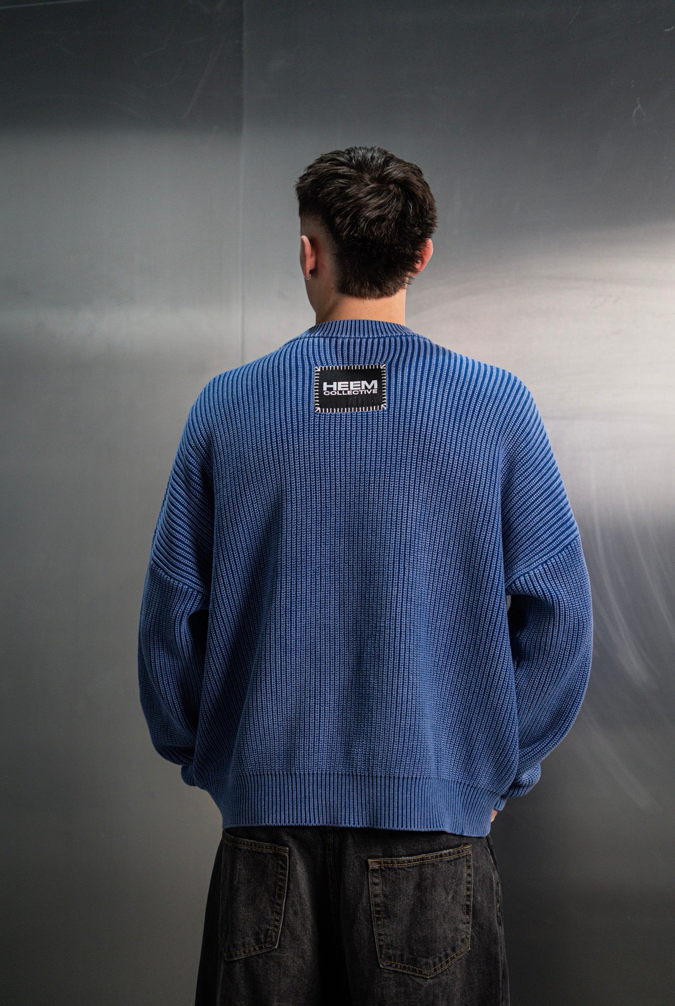 Acid Washed Knitted Sweater - Cobalt Blue