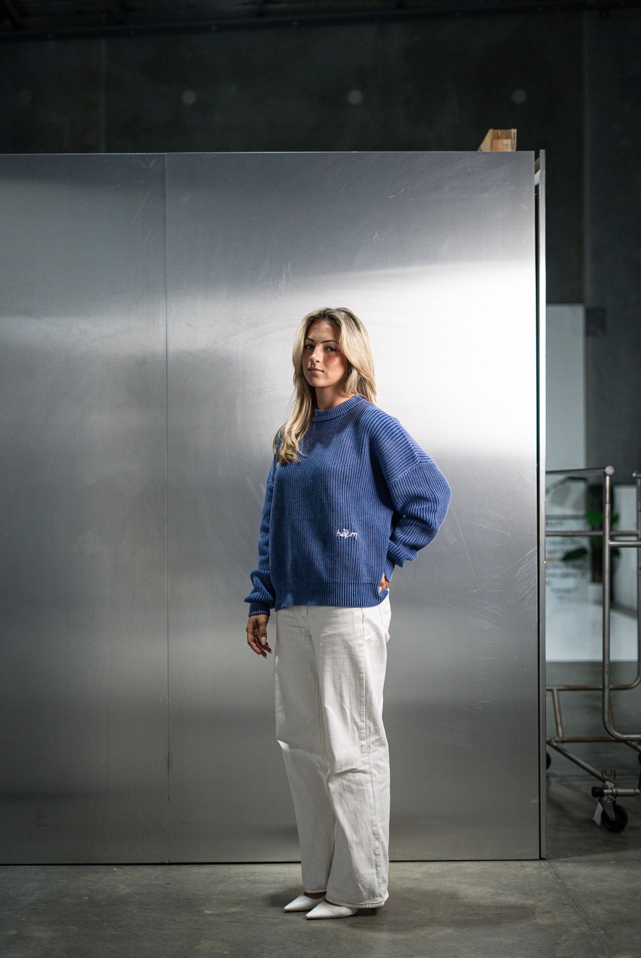 Acid Washed Knitted Sweater - Cobalt Blue