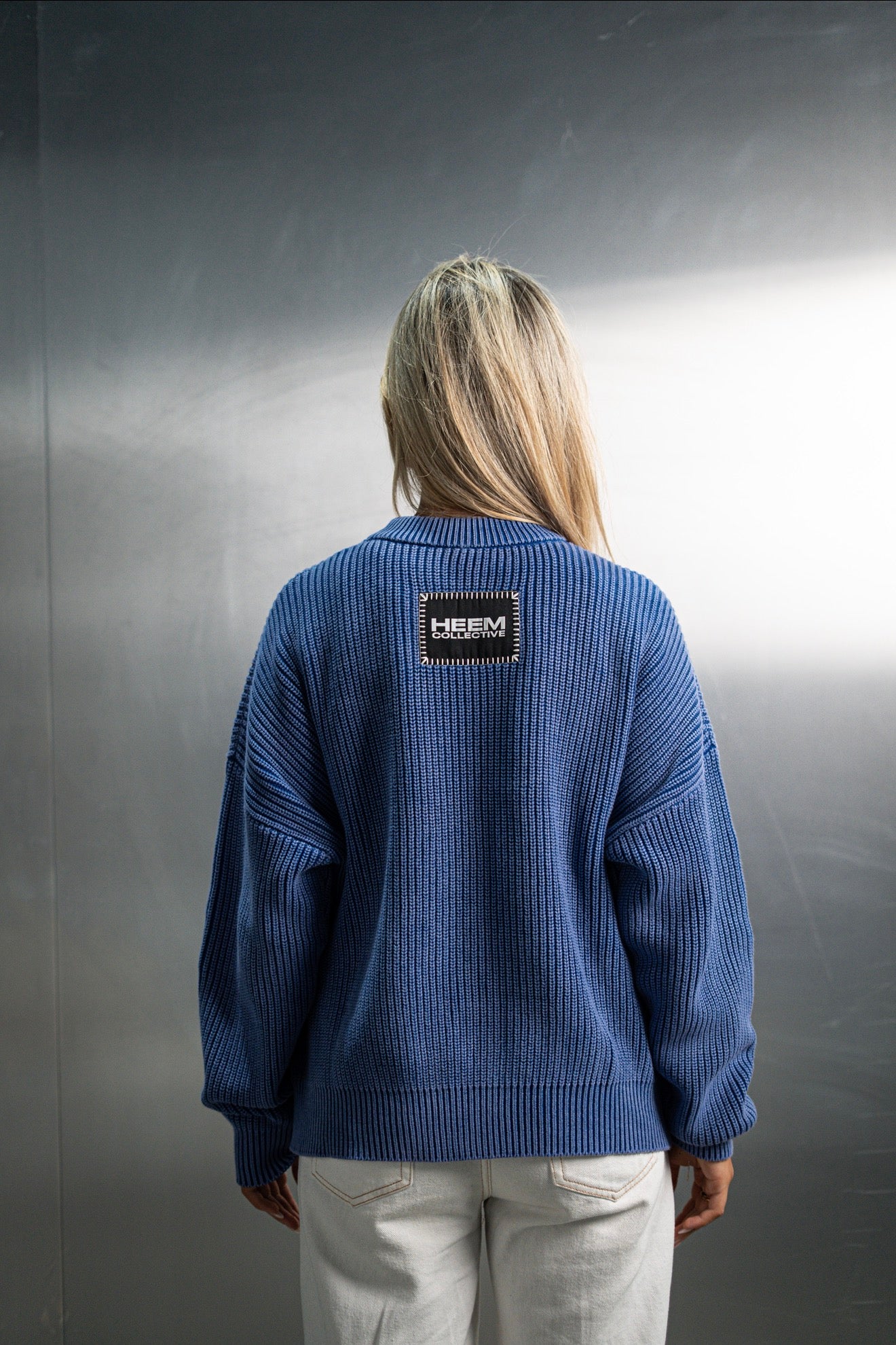 Acid Washed Knitted Sweater - Cobalt Blue